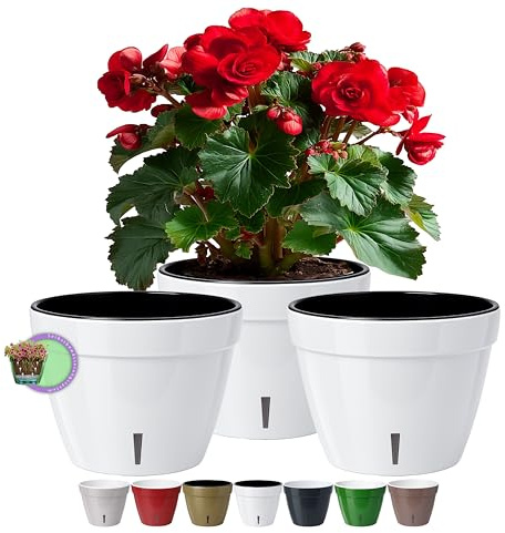 Santino ASTI set om 3 18 cm självvattnande blomkruka med vattennivåindikator - rund premiumkvalitet inomhus blomkruka för anläggningar, blommor, örter ( 18 cm, H 14 cm, 2,5 l - vit/svart)