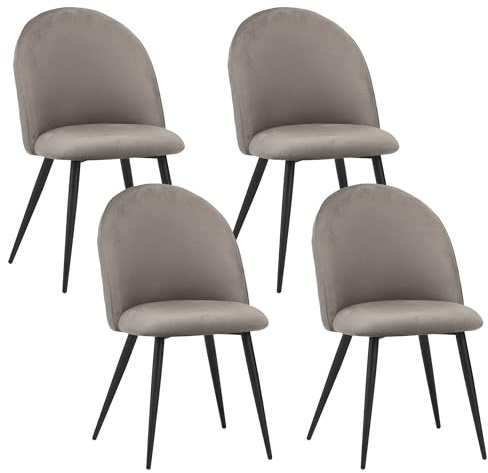 Albatros sedie da sala da pranzo CAPO con copertura in velluto, set di 4, grigio - design vintage, elegante, copertura in velluto, sedia imbottita approvata SGS - sedia da cucina moderna
