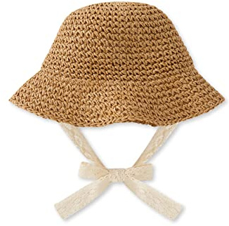 pureborn Toddler Girls Straw Sun Hat Wide Brims Bucket Hat Sun Protection with Straps for Infant Girls 2-5T Brown