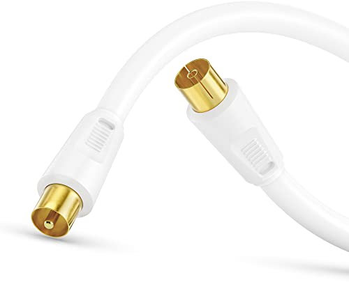 Perfect cable de antena SAT cable coaxial cable satélite TV 1,00m con ferritas, apantallado cuádruple, conector IEC a toma IEC, para HDTV, receptor, satélite, DAB, radio, blanco
