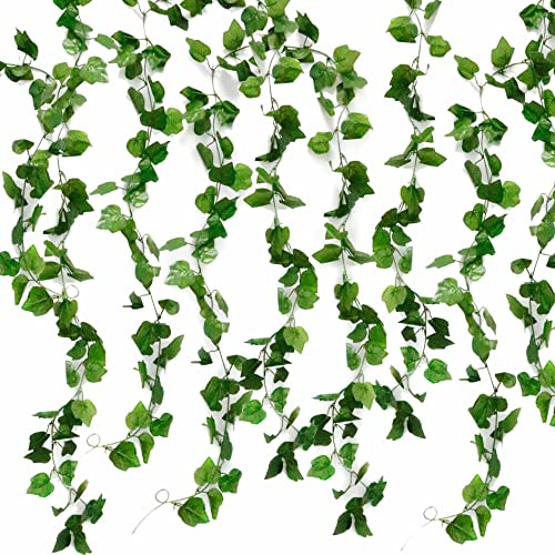 Tighall 5PCS 38 Feet Artificial Grape Leaf Garland Fall Vines Plants Faux Greenery Decor Fake Hanging Plant for Bedroom Wall Wedding Indoor Outdoor Decoration