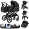 YAZOCO Kompakter 3 in 1Kinderwagen Anstout Terrain Luxus Hohe Landschaft Vierfacher Kinderwagen 0-36kg Faltbarer Gehstock Baby Kinderwagen Komfort Autositz Zubehör (Schwarz)