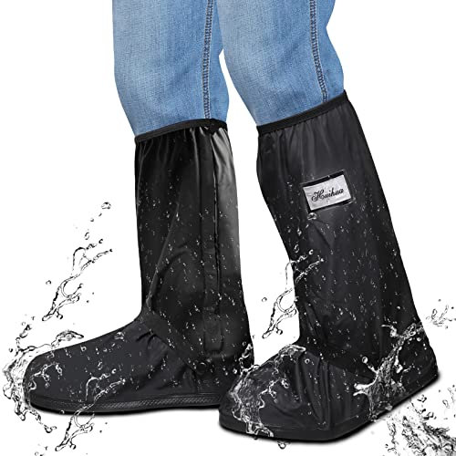 Schuhüberzieher Regenüberschuhe Wasserdicht Schuhe Überschuhe für Männer Frauen, Outdoor Rutschfester Schuhüberzieher Regenschutz Regenschuhe für Regen Schnee Staub, Wiederverwendbar, Schwarz XXL