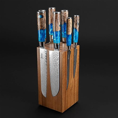 SENKEN - Bloque de cuchillos magnético giratorio sin cuchillos, madera de acacia natural - rotación de 360 grados - imanes de neodimio ultra potentes, soporte universal para cuchillos y almacenamiento