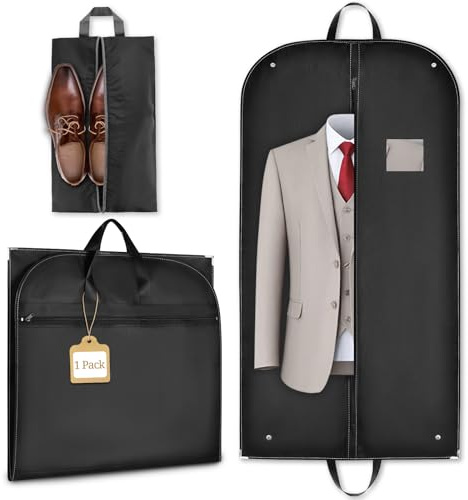 ecooe Kleidersack, Schwarz Kleiderhülle Kleiderschutz Aufbewahrungstaschen, Anzugtasche mit 1 Schuhbeutel (110 × 60 cm)