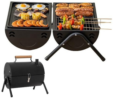 Petit barbecue portable au charbon de bois, barbecue de table avec cheminée pour extérieur, barbecue au charbon de bois pour camping, pique-nique, jardin, terrasse, poignées anti-brûlure, assemblage