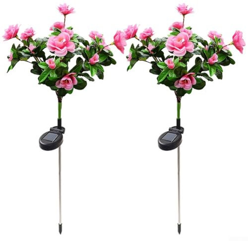Zoegneer 2 luces solares llamativas de rododendro perfectas para decoración al aire libre (rosa)