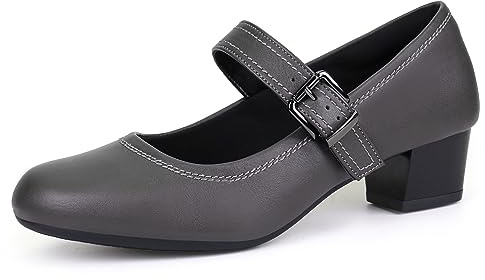 Ortho + Rest Zapatos Mary Janes para juanetes Zapatos ortopédicos de Vestir Tacones Bajos y Gruesos Bombas de Trabajo (40,Gris)