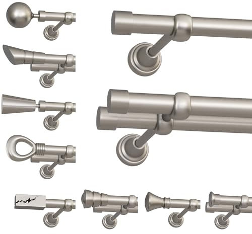 ROLLMAXXX Gardinenstange 160 cm breit - 19 mm Durschmesser - 2-Läufig - Satin Design - inkl. Wandhalterungen, Endstücken und Montagematerial im Rullo Design