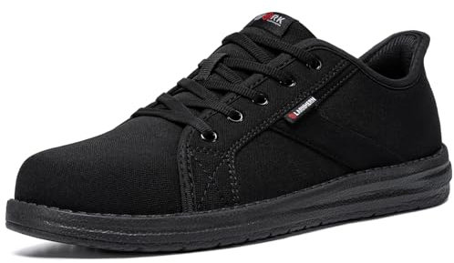LARNMERN Arbeitsschuhe Herren Sicherheitsschuhe Leichte Stahlkappenschuhe Bequeme Stahlkappe Skateboard-Schuhe Dämpfung(42 Herren,Schwarz)