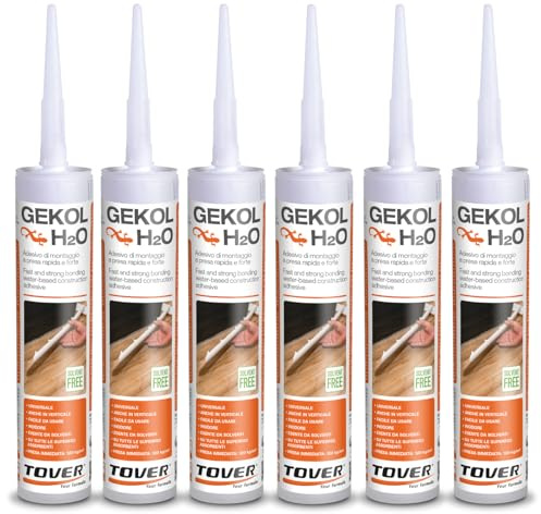 TOVER, Gekol H2O kit 6 pezzi, Adesivo di montaggio a presa rapida e forte, Per battiscopa, profili in legno, pannelli in gesso e polistirolo, 6 x 400 g, 6 Unità