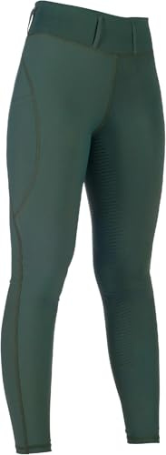 HKM Jil High Waist silikon-helskodd Ridleggings för flickor, Olivgrön, 158/164