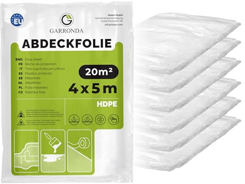Garronda Abdeckfolie 4x5 m 6er Pack transparent HDPE Malerfolie für Renovierung, Staubschutzfolie Umzug, Abdeckplane Baufolie für Möbel- & Bodenschutz, Folie reißfest GD-0166
