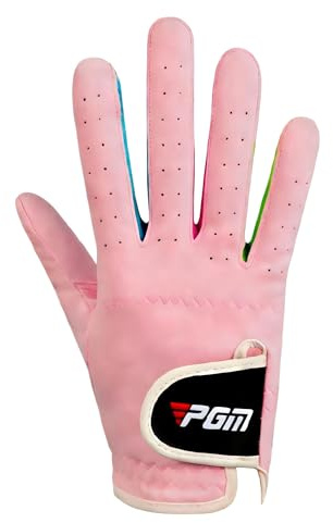 PGM Kids Youth Junior Toddler Boys Girls Golf Gloves Microfiber Synthetic Gloves for Left Hand Right Hand Golf Gloves 1 Pack White Pink Age 3-12 (Pink,Medium,Worn on Right)