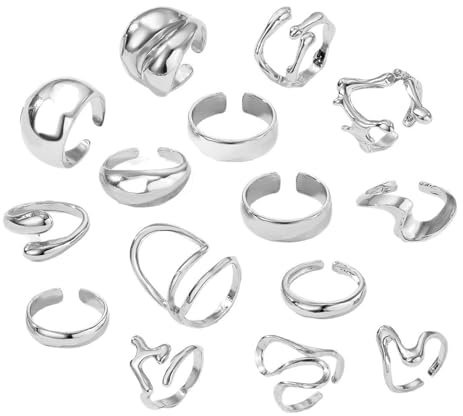 Chunky Silver Ring Set for Women – 15 Pcs Stackable Knuckle Rings, Adjustable Vintage Silver Ring Set – Trendy Jewellery Gifts for birthdays, Valentine's Day, Christmas, Mother's Day