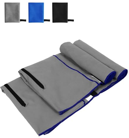 Vexnaro Serviette Microfibre Lot de 2 (120x50 cm),Absorbante et à Séchage Rapide Serviette Sport avec Poche Zippée Idéale pour Le Sport Musculation, Voyage, Piscine, Sauna et la Plage (Gris foncé)
