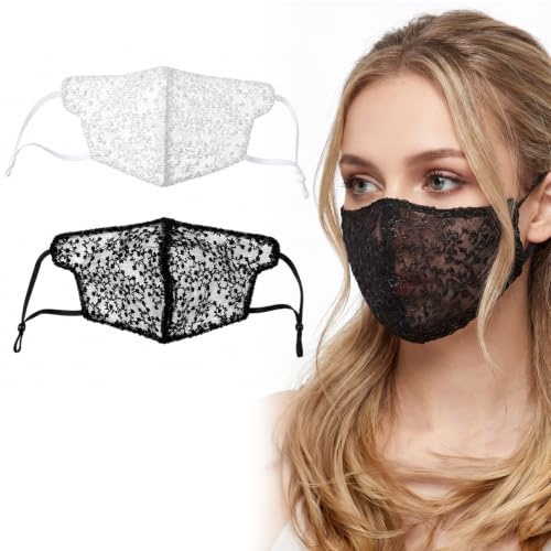 Apojgitn 2 Styck Maskeradmask Dam Spets Ansiktsmasker Svart Vitt | Spets ögonmask spetsmask skyddsmask för halloween karneval fest kostym cosplay dans boll party