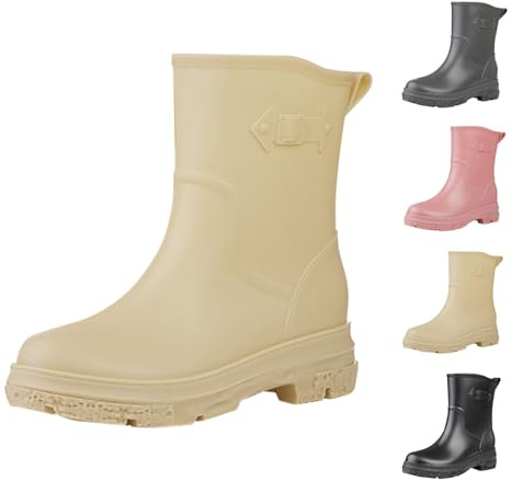 Botas de agua de media altura para mujer, botas de lluvia para mujer, talla 39, botas de lluvia con tacón, botines de goma impermeables, zapatos de jardín, antideslizantes, zapatos de trabajo, unisex