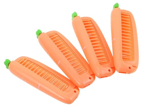 Healeved Peine Portátil Plegable de Dientes Finos, 4 Unidades de Plástico Forma de Zanahoria, Diseño de Dibujos Animados para Uso Diario y Vacaciones