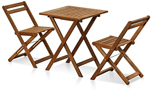 Furinno TIOMAN Outdoor Dining Set, 3 Piece Bistro Set in Teak Oil, for Patio, Garden, Porch, Natural