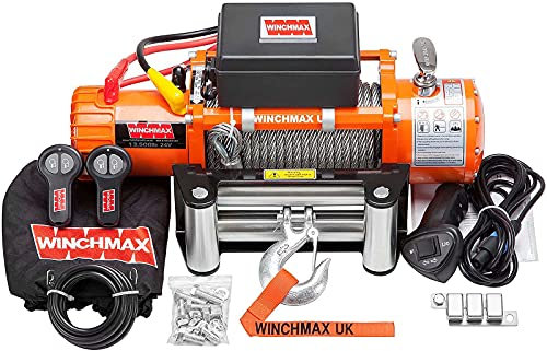 Winchmax 13500 lb (6123 kg) 24V Seilwinde. 26 m x 9,5 mm verzinktes Stahldrahtseil, 3/8 Zoll Gabelkopfhaken. Fernbedienungen.
