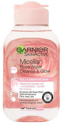 Garnier Micellar Rose Cleansing Water, Gentle face Cleanser & Makeup Remover, Hypoallergenic. Suitable For Dull And Sensitive Skin, Glow Boosting Formula, Dermatologically Tested, 100ml