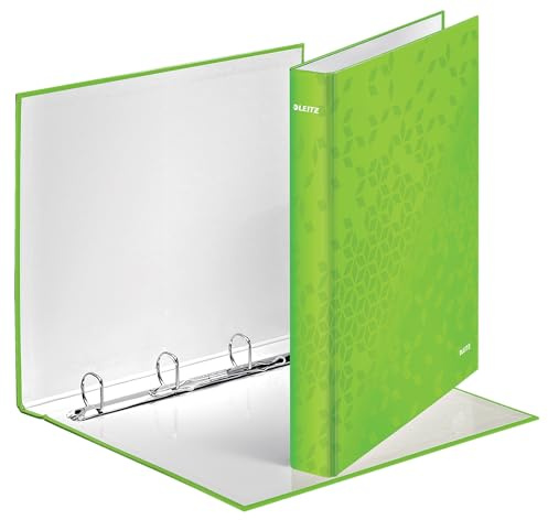 Leitz A4 4 Ring Binder, Holds up to 230 Sheets, WOW Range, 25 mm Spine, Green, 42420054
