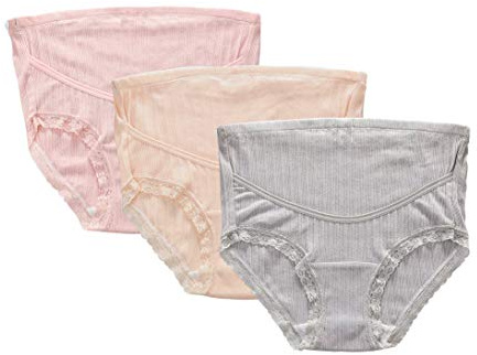 FEOYA Graviditetstrosor underkläder bomull mammatrosor hög midja underbyxor magstöd justerbara trosor trosor trosor 3-pack – M-2XL, 3 stycken rosa grå beige, M