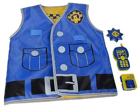 Simba 109252478 - Fireman Sam Police Insert Set, Printed Vest with Reversible Function, Body Cam 5 cm with Picture Viewer, Walkie-Talkie, Brand