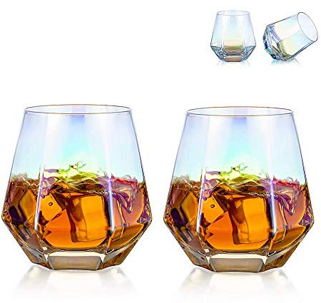 Glasseam Juego De 2 Vasos De Whisky De Diamante Inclinados, Vaso De Whisky De 300 Ml, Aspecto Moderno para Hombres, Mujeres, Papá, Esposo, Amigos, Cristalería para Vaso De Whisky/Ron/Borbón