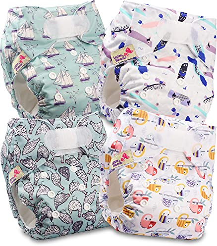 Littles and Bloomz FLV2-0405 Pannolino lavabile per bambini, riutilizzabile, con bottoni a pressione standard, confezione da 4 pannolini