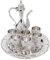 BHDK Vintage Exquisite Metal Metal Wine Glass Jug Set,Retro Turkish European Style Art Crafts Teapot Wine Pot Kit with 6 Luxury Coffee Cups & Craft Tea Tray for Serving Tea Coffee Cappuccino