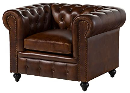 MASSIVMOEBEL24.DE CHESTERFIELD #102 Poltrona - vera pelle/marrone 105x82x75