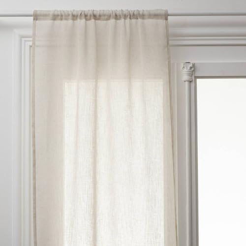Lot de 2 Voilages Vitrage Beige Lin 60 x 160 cm - Atmosphera