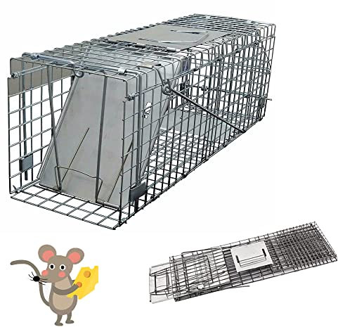 24inch Live Animal Cage Trap Catch and Release Spring Loaded One-Door Collapsible Humane Rodent Cage for Rabbits, Stray Cat, Squirrel, Raccoon, Mole, Gopher, Opossum, Skunk, Groundhog