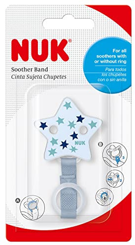 NUK Schnullerband mit Clip | für alle Schnuller | stabil und bruchsicher | blaue Sterne