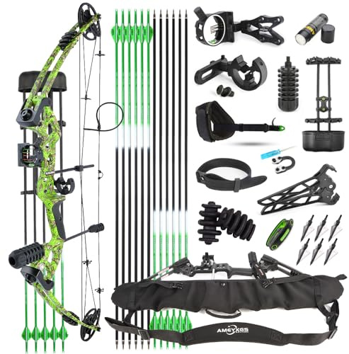 SHARROW Archery Compound Bow Kit 30-55lbs Adjustable Hunting Compound Bow and Arrows Set for Adult and Beginner Outdoor Shooting Archery Set (Left Hand, Green)