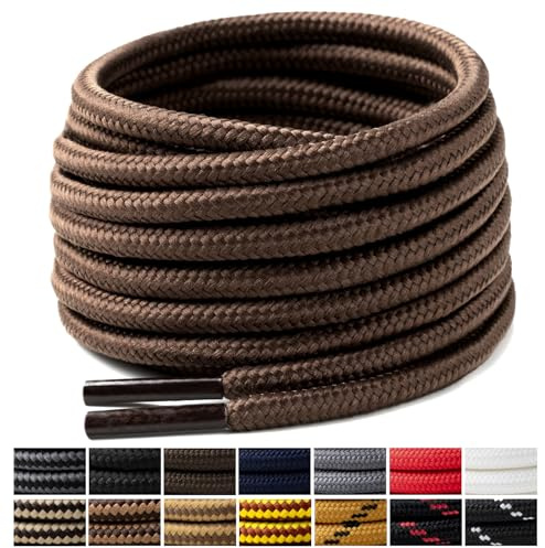 Handshop 2 Pairs Round Boots Shoe laces 4 mm Heavy Duty and Durable Hiking Work Boots Shoe Laces Brown 120cm