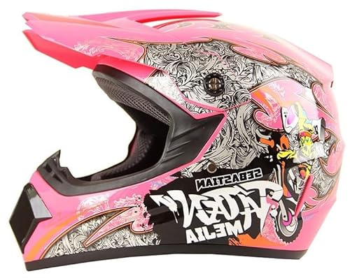 Kinder Crosshelm Mejia – Motorradhelm für Kinder, ABS-Schale, robuster Kinderhelm für Downhill, Quad und Motocross, Pink, Größe XL, 59 – 61 cm