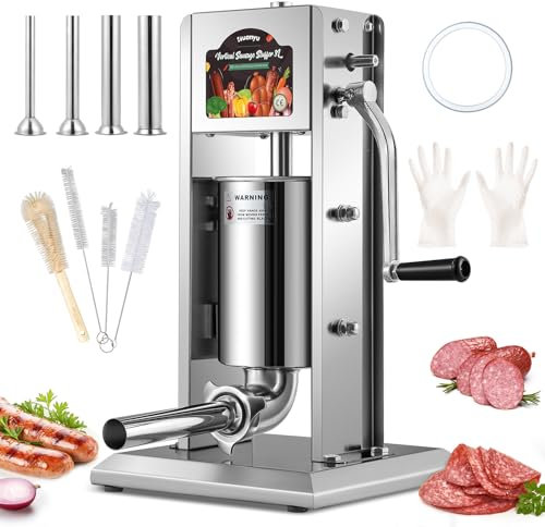 Huanyu Vertikale Wurstfüllmaschine 3L Manuelle Wurstfüllmaschine mit 4 Füllrohren Edelstahl Wurstfüllmaschine Hauswurstfüller Wurstfüllmaschine