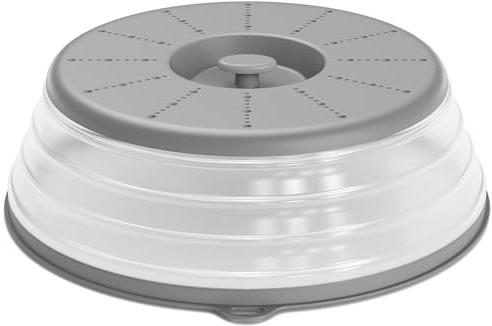 WVM Microwave Splatter Cover Vented for Food with Hook Hole, Splatter Guard & Colander Kitchen Gadget for Food, Meal Prep, Grey, M(11x3.26)-Pack of 1