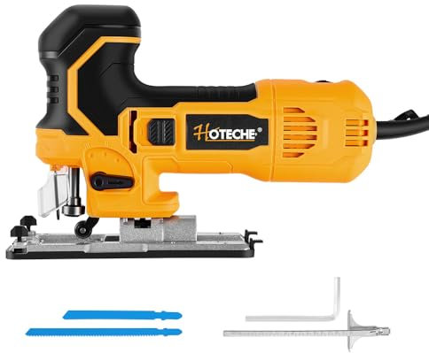 Hoteche 750W 100mm Stichsäge - LED Licht, Quick Change, stufenlose Geschwindigkeitsregelung, 800-3000rpm, Alu-Grundplatte - Gelb/Schwarz