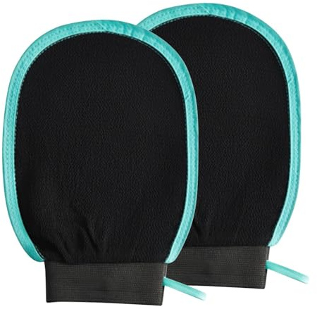 2 Pcs Exfoliating Glove, Exfoliating Mitt, Scrub and Remove Dead Skin Cells, Spray Tan Removal, Keratosis Pilaris for Men, Women, Viscose Natural Fibre, Black