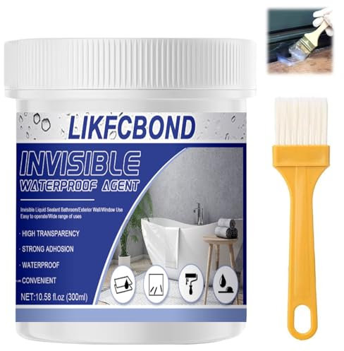 LIKFCBOND Liquide Étanchéité Transparent, 300g Agent Anti-Fuite Étanche, Colle Étanche Scellée, Agent de Revêtement Imperméable Pour Salle de Bain, Plafonds, Toits, Rebords de Fenêtres, Carrelage