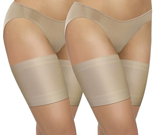 sesto senso 2 pares de bandas elásticas para el muslo, antifricción, con 4 tiras de silicona, lisas, beige, 55-60 S
