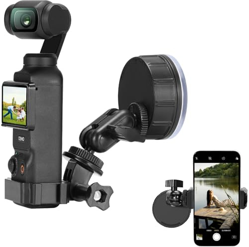 AMAZEAR Bilmontering med sugpropp för Insta360 X4 Air X5, för DJI OSMO Pocket 4/3 Action 6 Pro OSMO 360 Go Ultra kameratillbehör, mobiltelefon POV-hållare stativ snabblås för glas, släta ytor, svart
