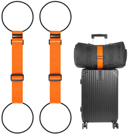 BILIONE Adjustable Luggage Connector Straps for Suitcases 2-Pack (Orange)