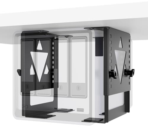 PUTORSEN Untertisch Halterung für Mini-PC/NAS, Höhen- und breitenverstellbare PC Halterung unter Schreibtisch