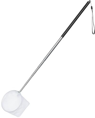 Pawfly Aquarium Shrimp Net 10 cm Fish Tank Net with Long Extendable Stainless Steel Handle & Small Soft Round Fine Mesh for Shrimp Food Residue Debris Skimming Tool for Fish Tank & Pond, Black