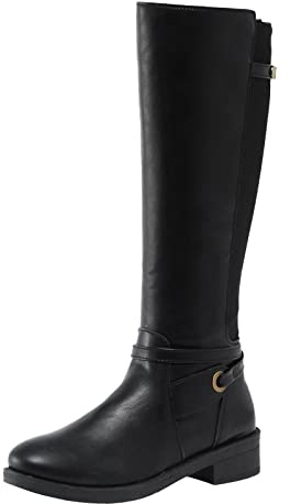 Generisch Stivali da donna Chunky Heel in pelle lunghi stivali alti al ginocchio per donna scarpe invernali, Nero , 37 EU